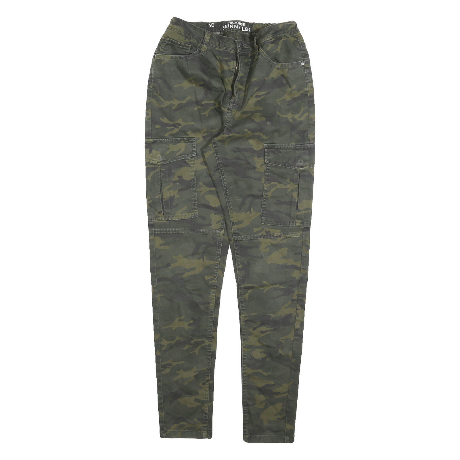CLOCKHOUSE Womens Cotton Blend Green Camouflage Slim Skinny Trousers W26 L30