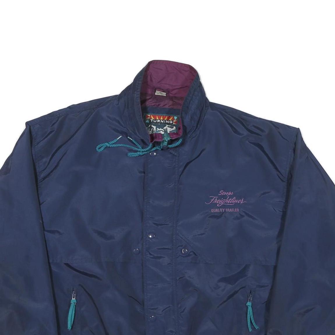 TURNING POINT Mens Navy Blue Jacket L Polyester Blend Zip Casual Retro Bomber