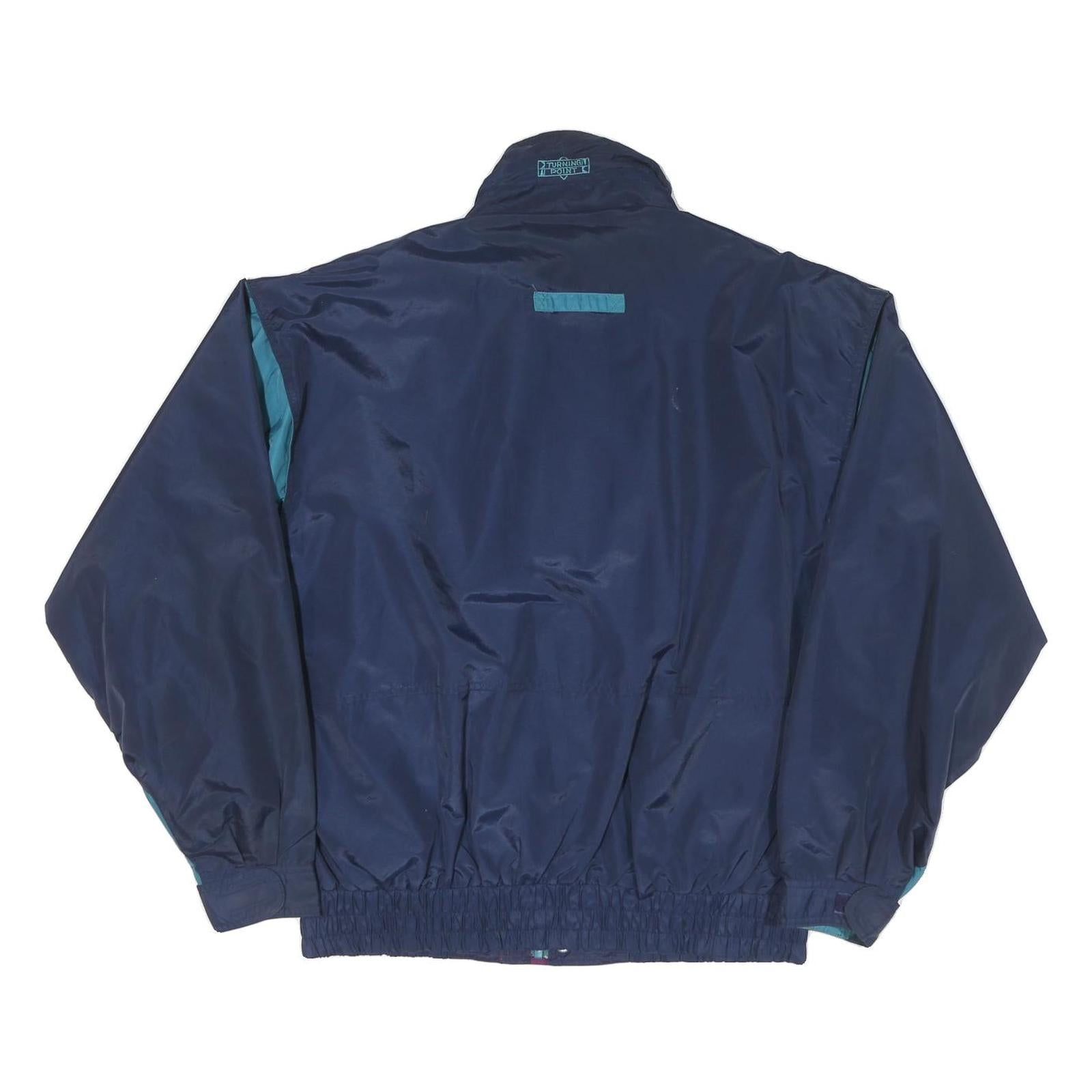 TURNING POINT Mens Navy Blue Jacket L Polyester Blend Zip Casual Retro Bomber