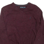 NAUTICA Mens Jumper Maroon V-Neck Tight Knit M