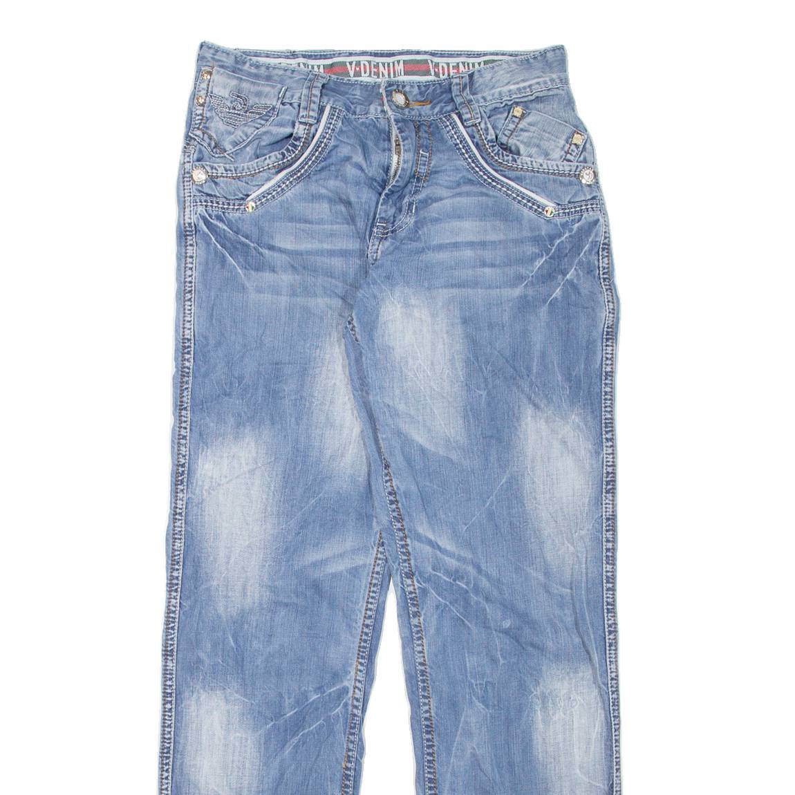 V-ARZ DAR Mens Jeans Blue Regular Straight Stone Wash W30 L30