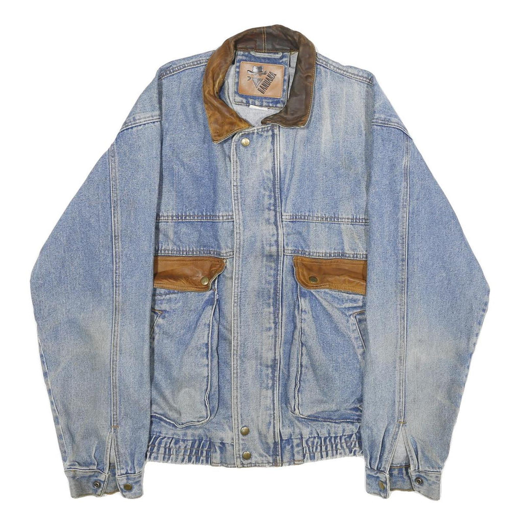 BANDANA Mens Blue Denim Jacket L Cotton Workwear Zip Button Pocket Casual