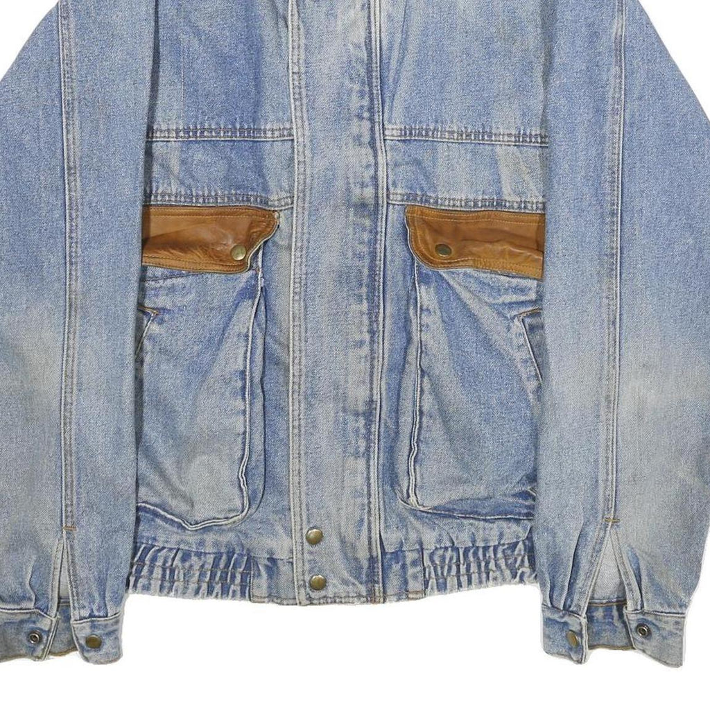 BANDANA Mens Blue Denim Jacket L Cotton Workwear Zip Button Pocket Casual