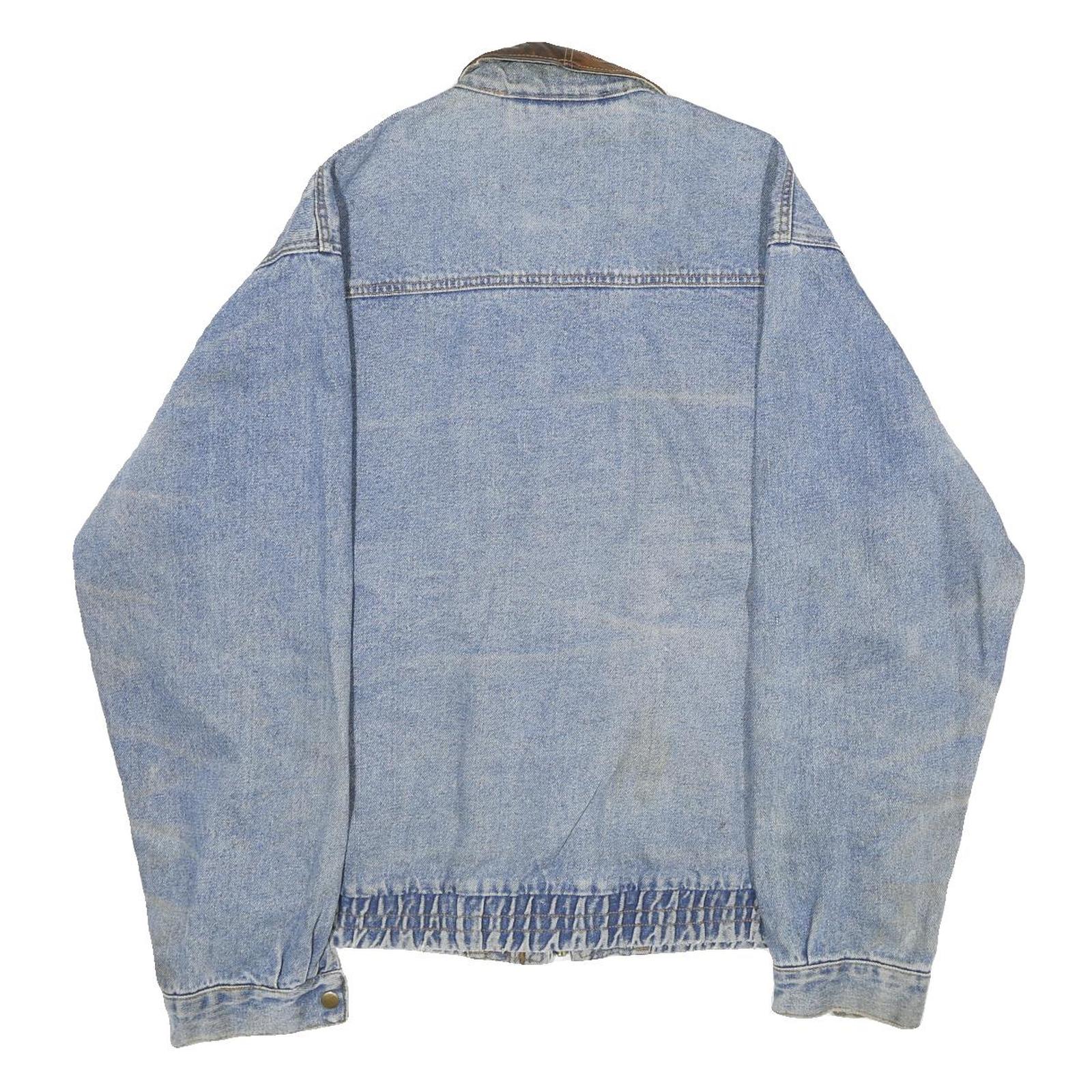 BANDANA Mens Blue Denim Jacket L Cotton Workwear Zip Button Pocket Casual