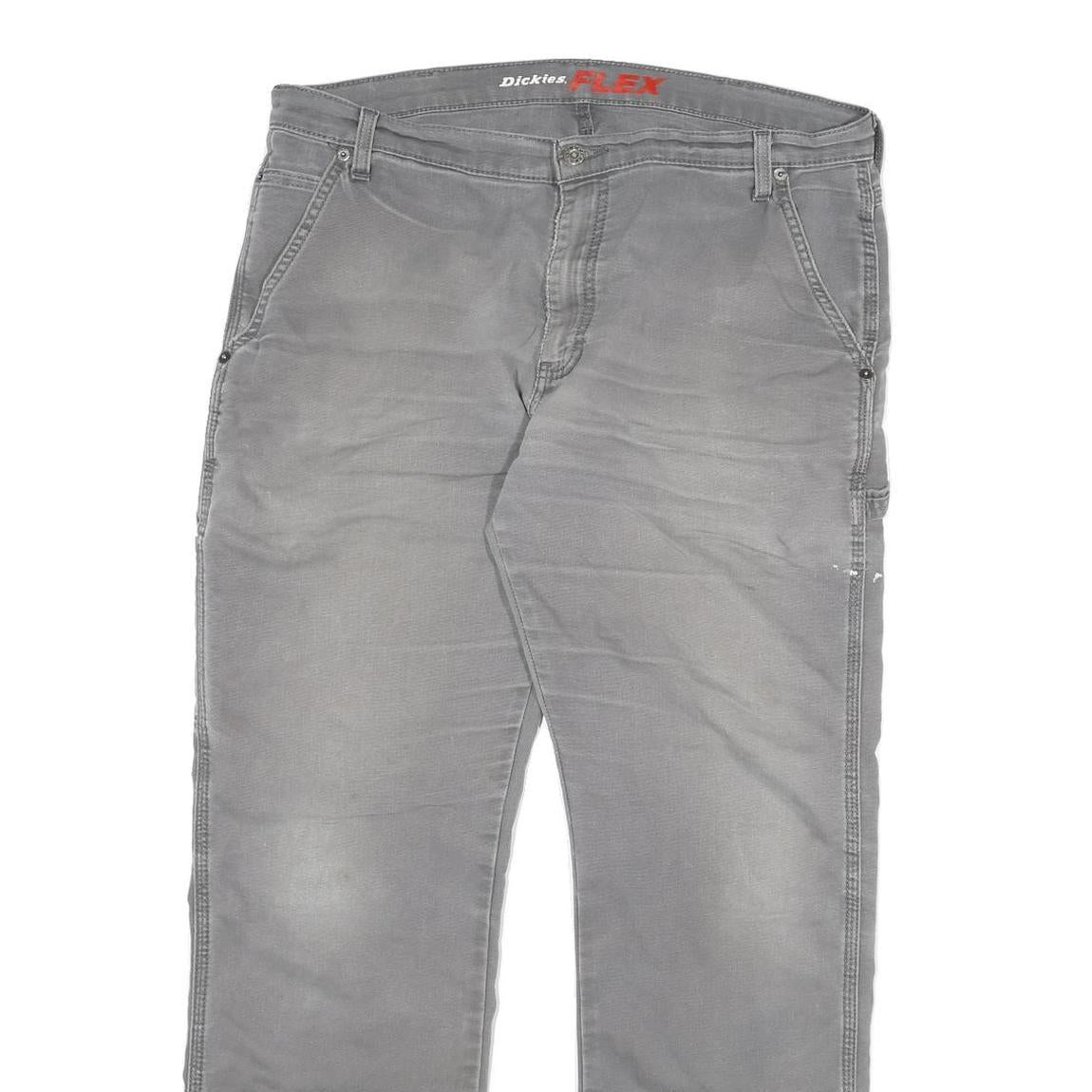 DICKIES Mens Regular Grey Cotton Blend Regular Fit Trousers W36 L31 Workwear