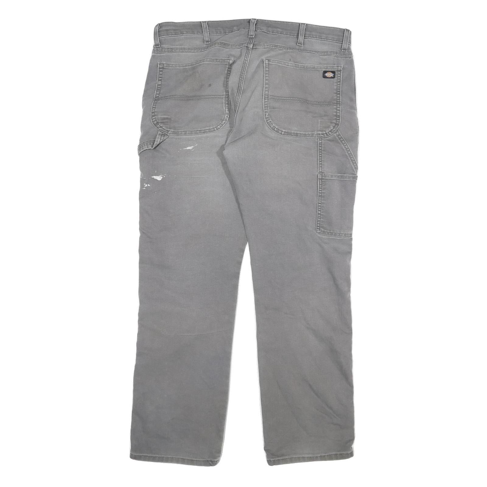 DICKIES Mens Regular Grey Cotton Blend Regular Fit Trousers W36 L31 Workwear