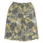 Womens Black & Yellow Paisley Floral Printed Pleated Midi Polyester Skirt M