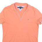 TOMMY HILFIGER Womens Peach Polo Shirt M Cotton Blend Short Sleeve Plain