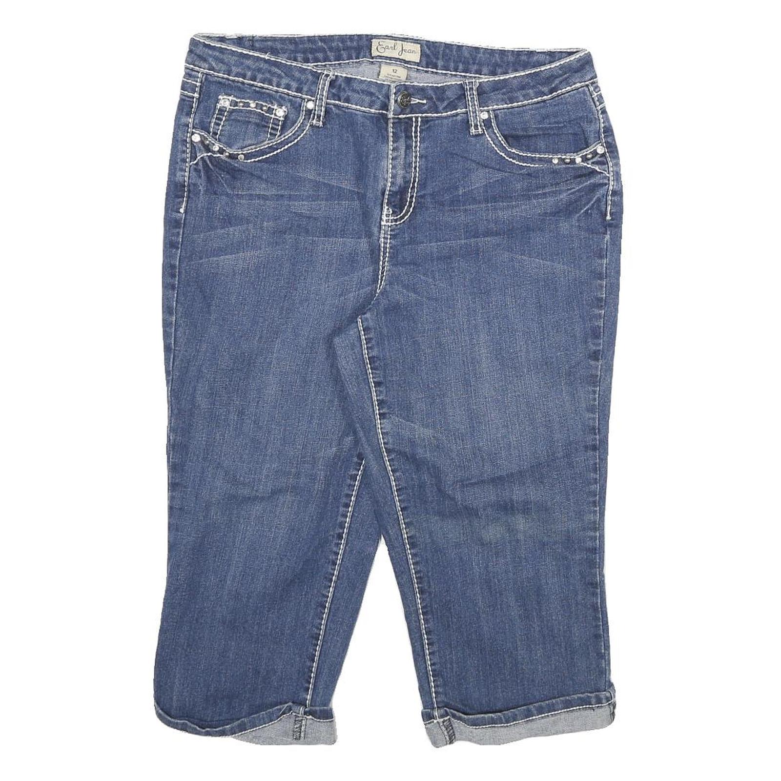 EARL JEAN Womens Denim Blue Casual Shorts XL W32 Embellished Pockets Cuffed