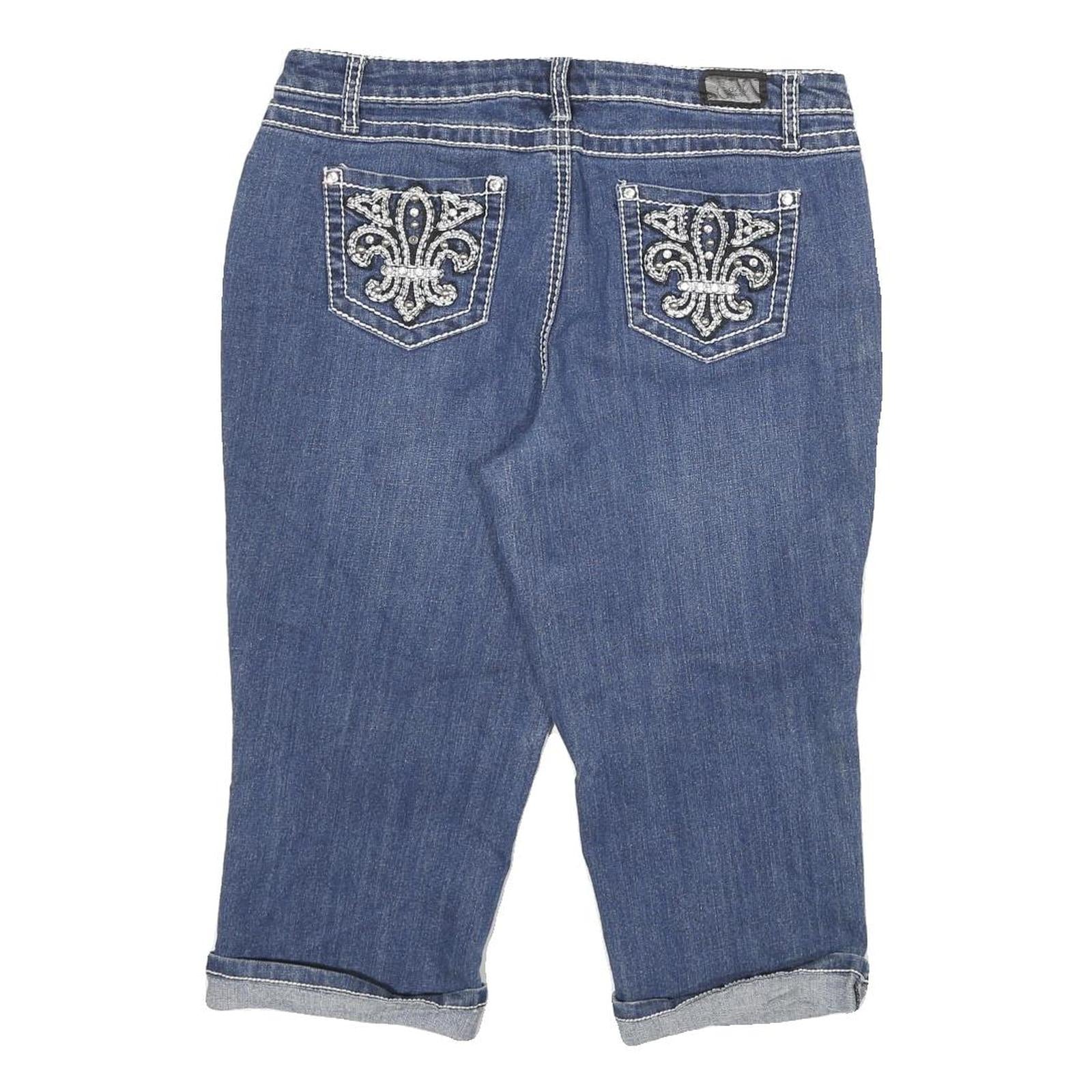 EARL JEAN Womens Denim Blue Casual Shorts XL W32 Embellished Pockets Cuffed