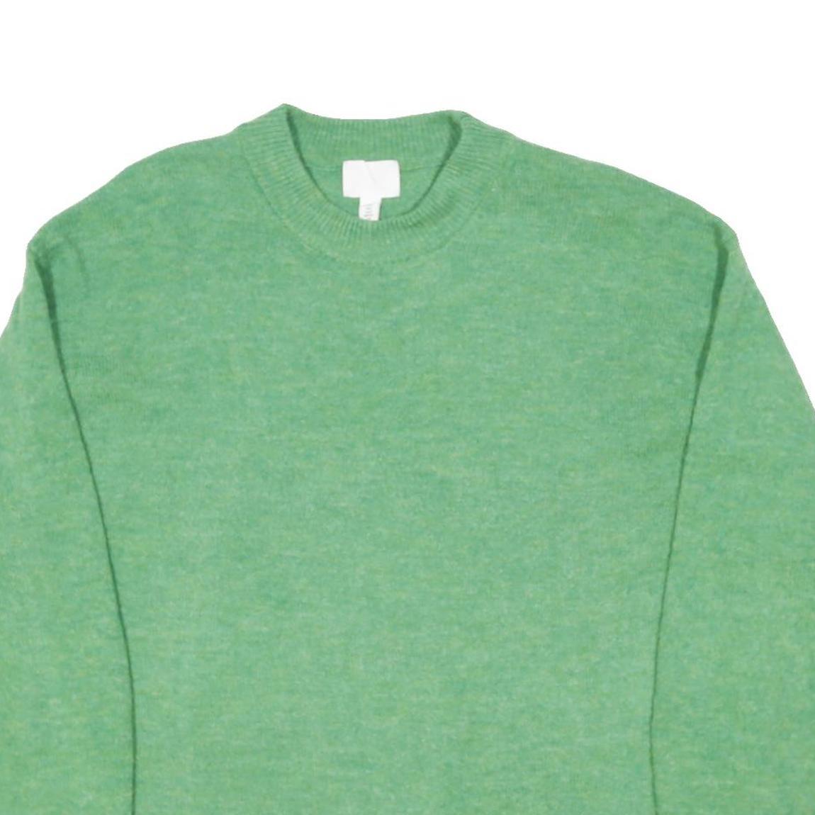 H&M Womens Green Plain Wool Blend Jumper Crew Neck Basic Knit S Lightweight Soft