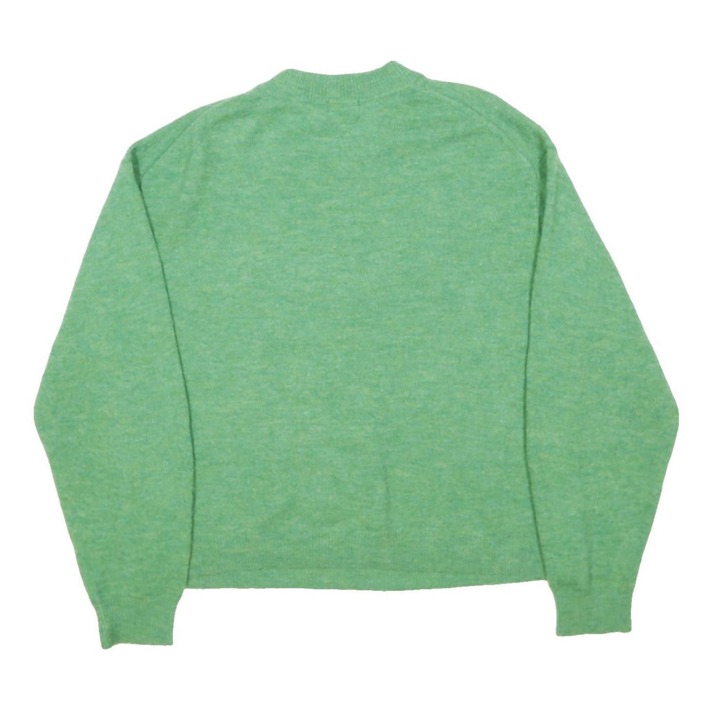 H&M Womens Green Plain Wool Blend Jumper Crew Neck Basic Knit S Lightweight Soft