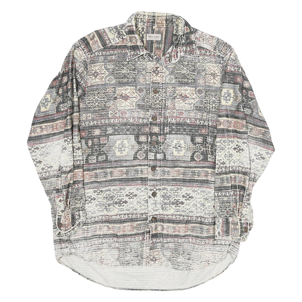 HESS MATTER Mens Beige Pattern Shirt L Cotton Blend Long Sleeve Casual