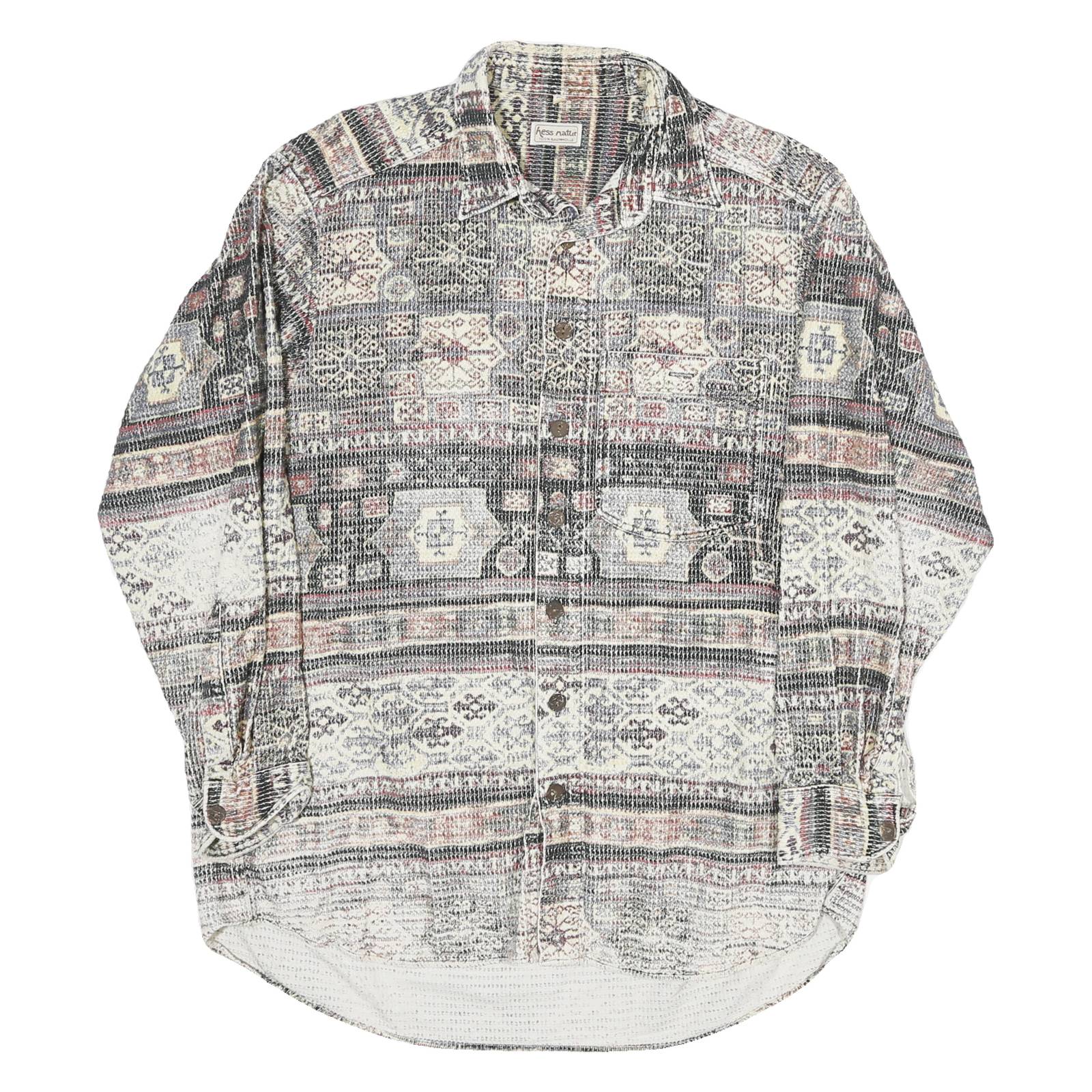 HESS MATTER Mens Beige Pattern Shirt L Cotton Blend Long Sleeve Casual