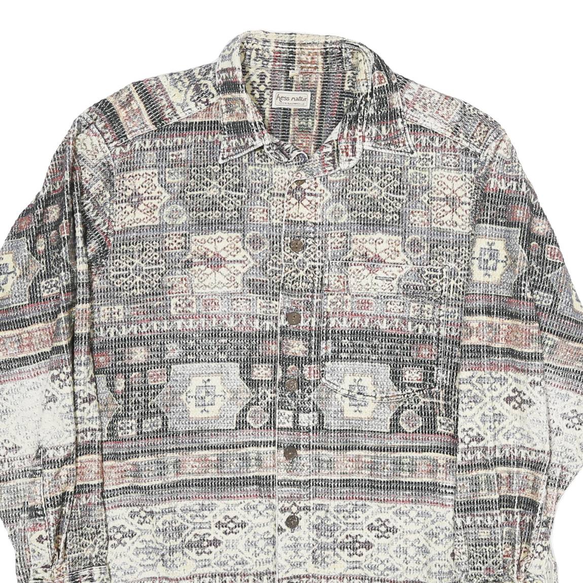 HESS MATTER Mens Beige Pattern Shirt L Cotton Blend Long Sleeve Casual