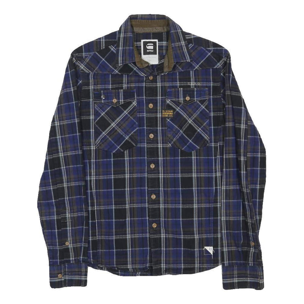 G-STAR Mens Blue & Black Check Shirt M Casual Cotton Long Sleeve Button