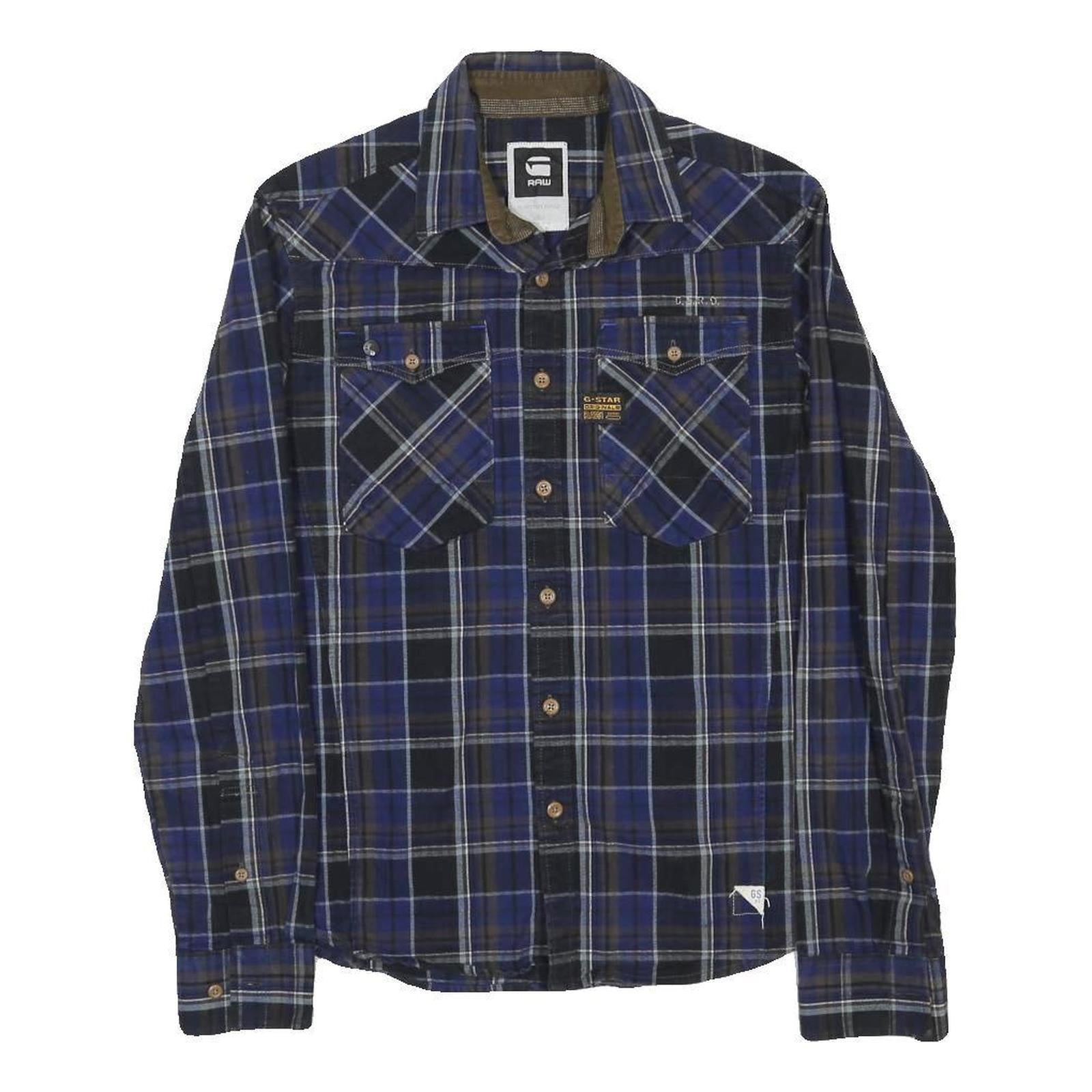 G-STAR Mens Blue & Black Check Shirt M Casual Cotton Long Sleeve Button