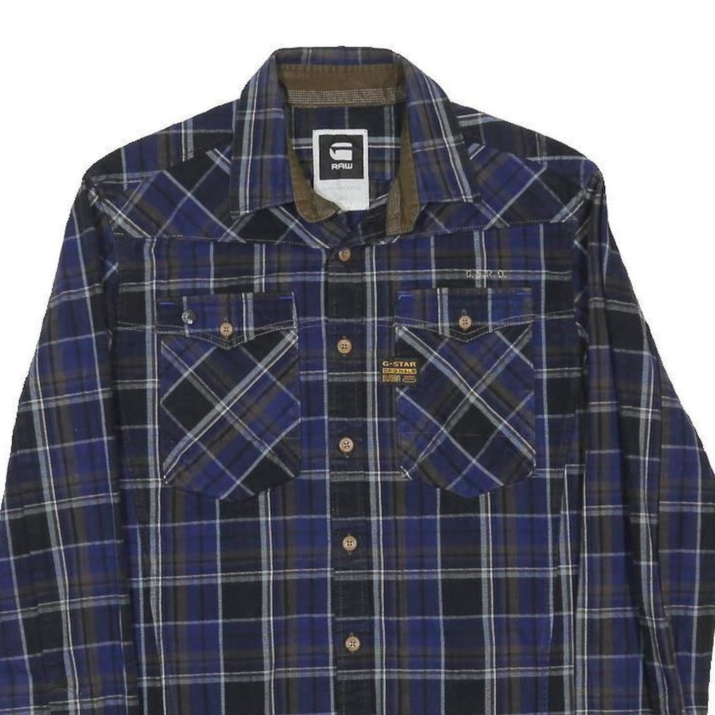 G-STAR Mens Blue & Black Check Shirt M Casual Cotton Long Sleeve Button