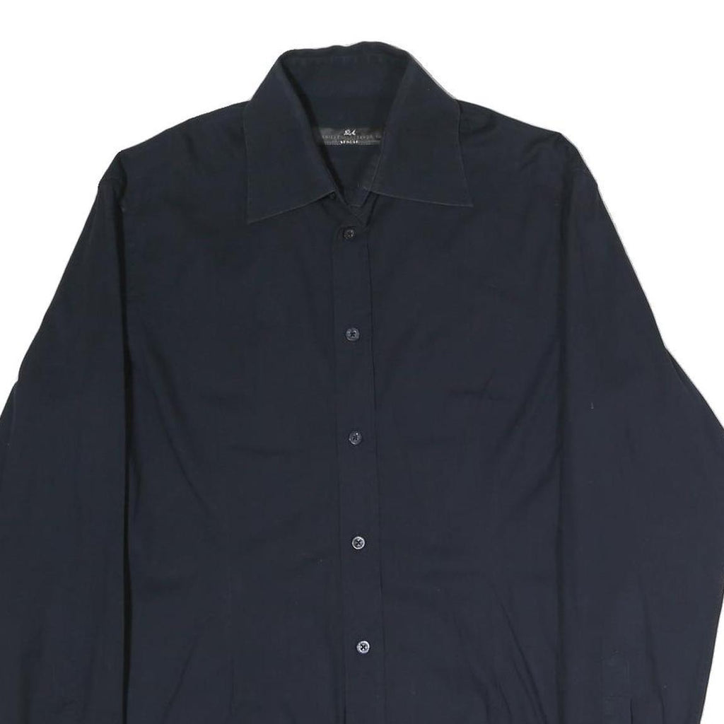 DANIELE ALESSANDRINI Mens Black Plain Shirt Long Sleeve Button Collar L