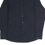 DANIELE ALESSANDRINI Mens Black Plain Shirt Long Sleeve Button Collar L