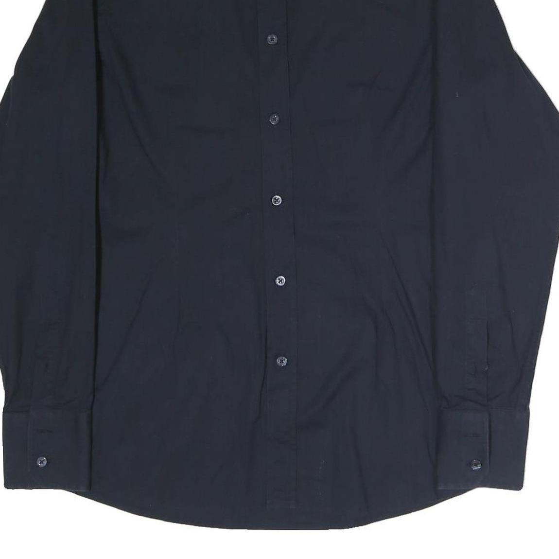 DANIELE ALESSANDRINI Mens Black Plain Shirt Long Sleeve Button Collar L