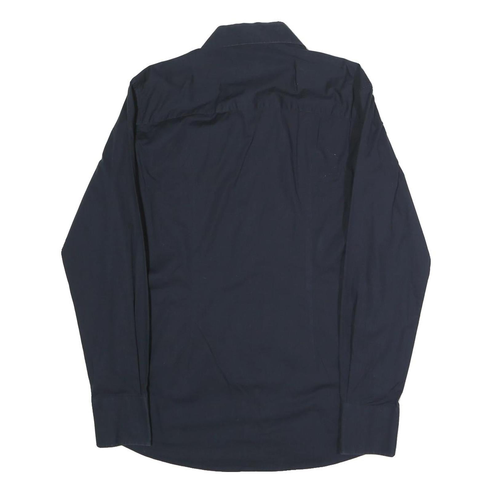 DANIELE ALESSANDRINI Mens Black Plain Shirt Long Sleeve Button Collar L