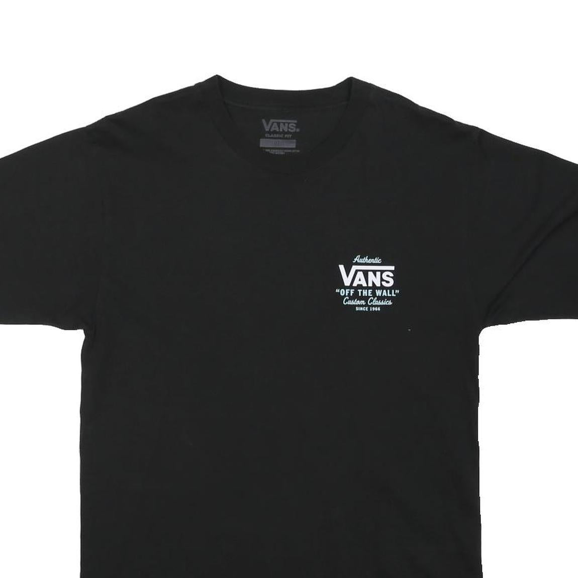 VANS Mens Black Classic Logo Print T-Shirt S Short Sleeve Crew Neck Cotton Blend