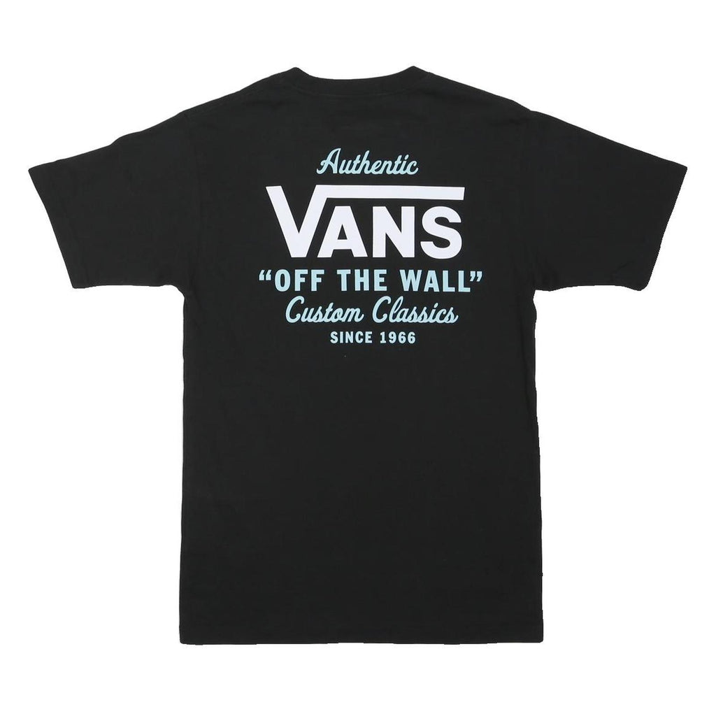 VANS Mens Black Classic Logo Print T-Shirt S Short Sleeve Crew Neck Cotton Blend