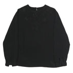 LAURA SCOTT Womens Black Embroidered Blouse Long Sleeve Round Neck L Elegant Top