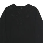 LAURA SCOTT Womens Black Embroidered Blouse Long Sleeve Round Neck L Elegant Top