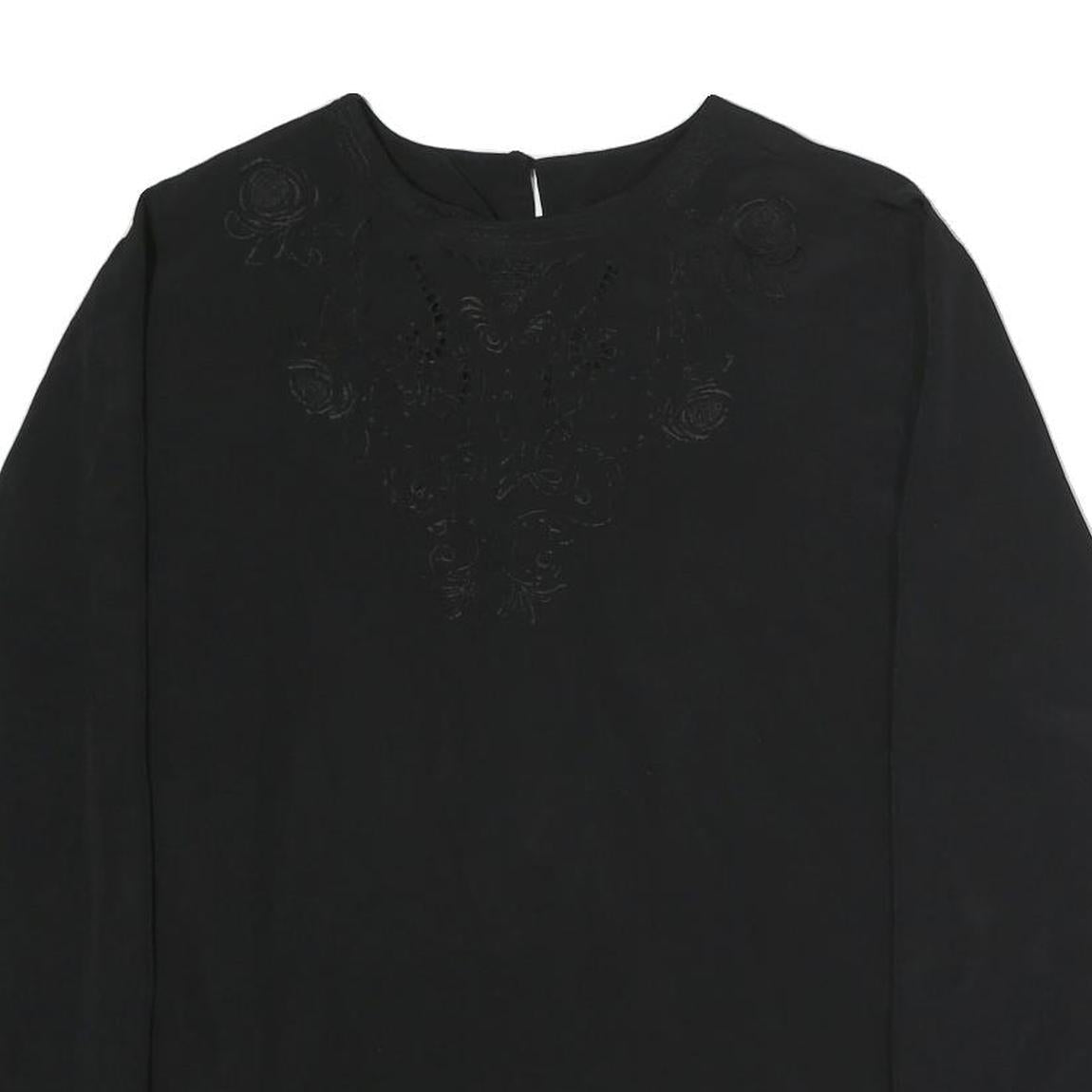 LAURA SCOTT Womens Black Embroidered Blouse Long Sleeve Round Neck L Elegant Top