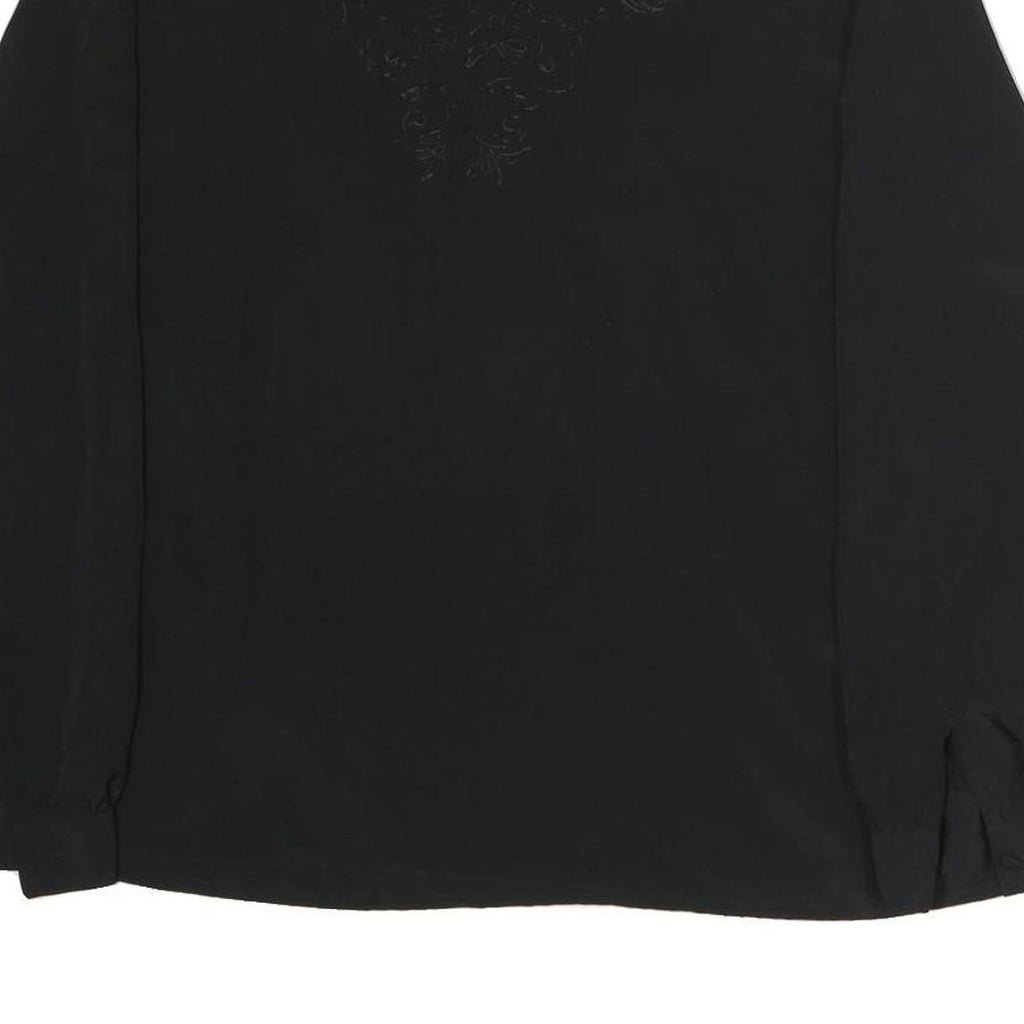 LAURA SCOTT Womens Black Embroidered Blouse Long Sleeve Round Neck L Elegant Top