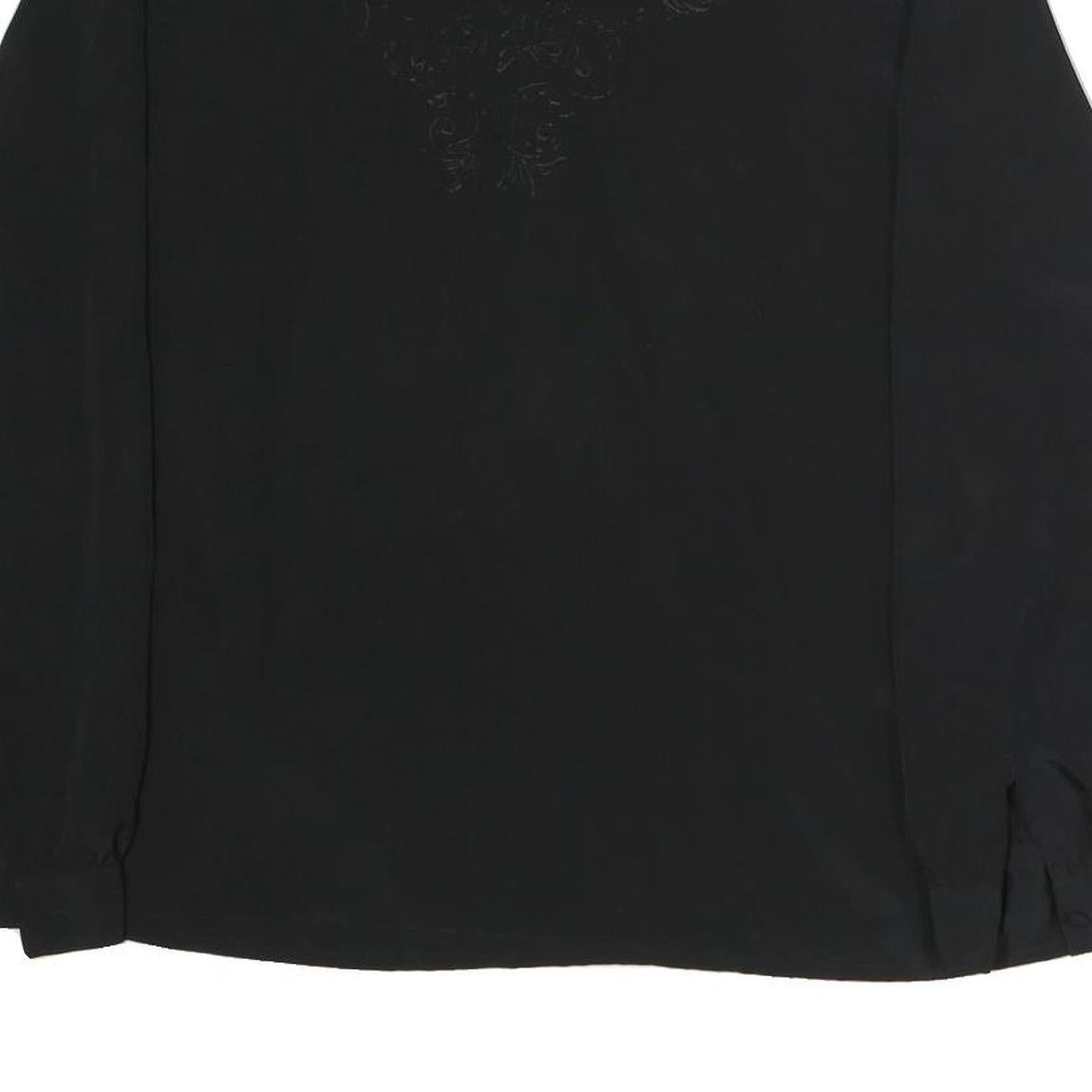 LAURA SCOTT Womens Black Embroidered Blouse Long Sleeve Round Neck L Elegant Top