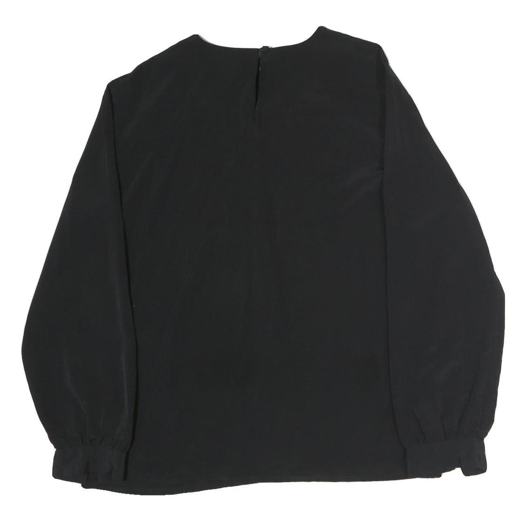 LAURA SCOTT Womens Black Embroidered Blouse Long Sleeve Round Neck L Elegant Top