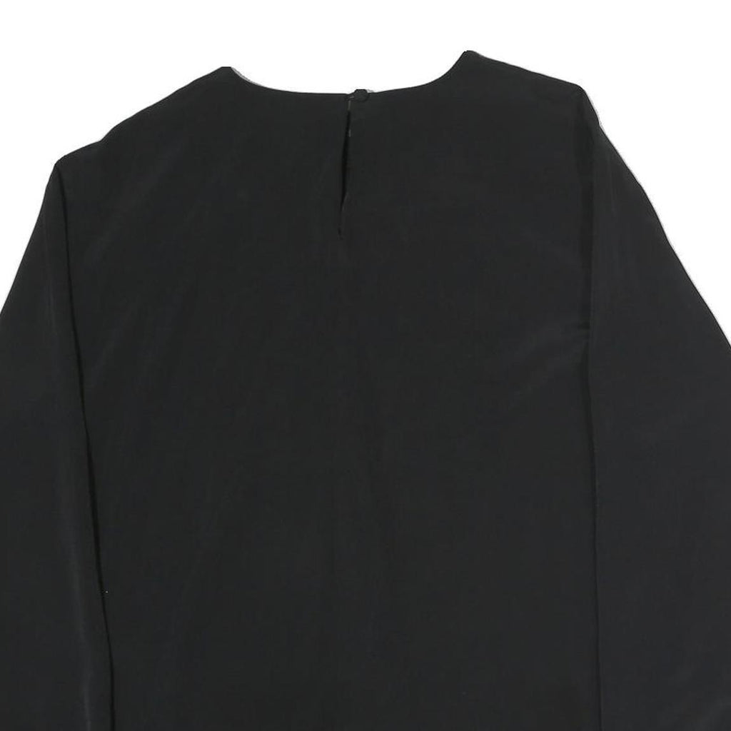 LAURA SCOTT Womens Black Embroidered Blouse Long Sleeve Round Neck L Elegant Top