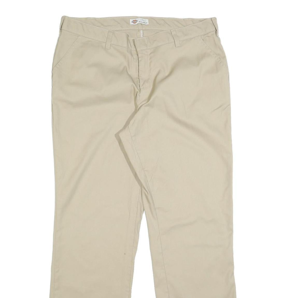 DICKIES Womens Regular Beige Cotton Blend Trousers W34 L31 Classic Straight Zip