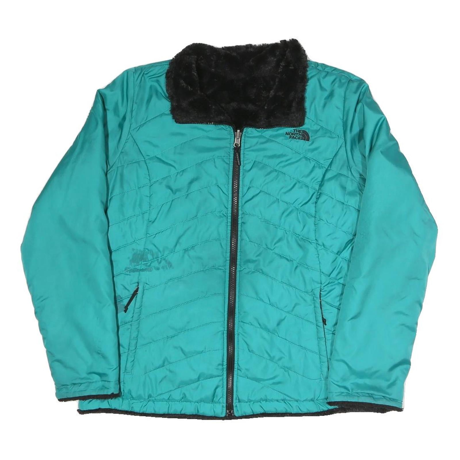 THE NORTH FACE Womens Blue & Black Outdoor Jacket L Polyester Blend Woven Plain