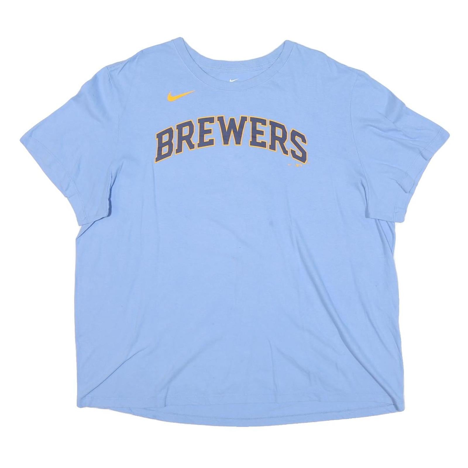 NIKE Mens Blue Brewers Graphic T-Shirt 2XL Short Sleeve Crew Neck Sportswear