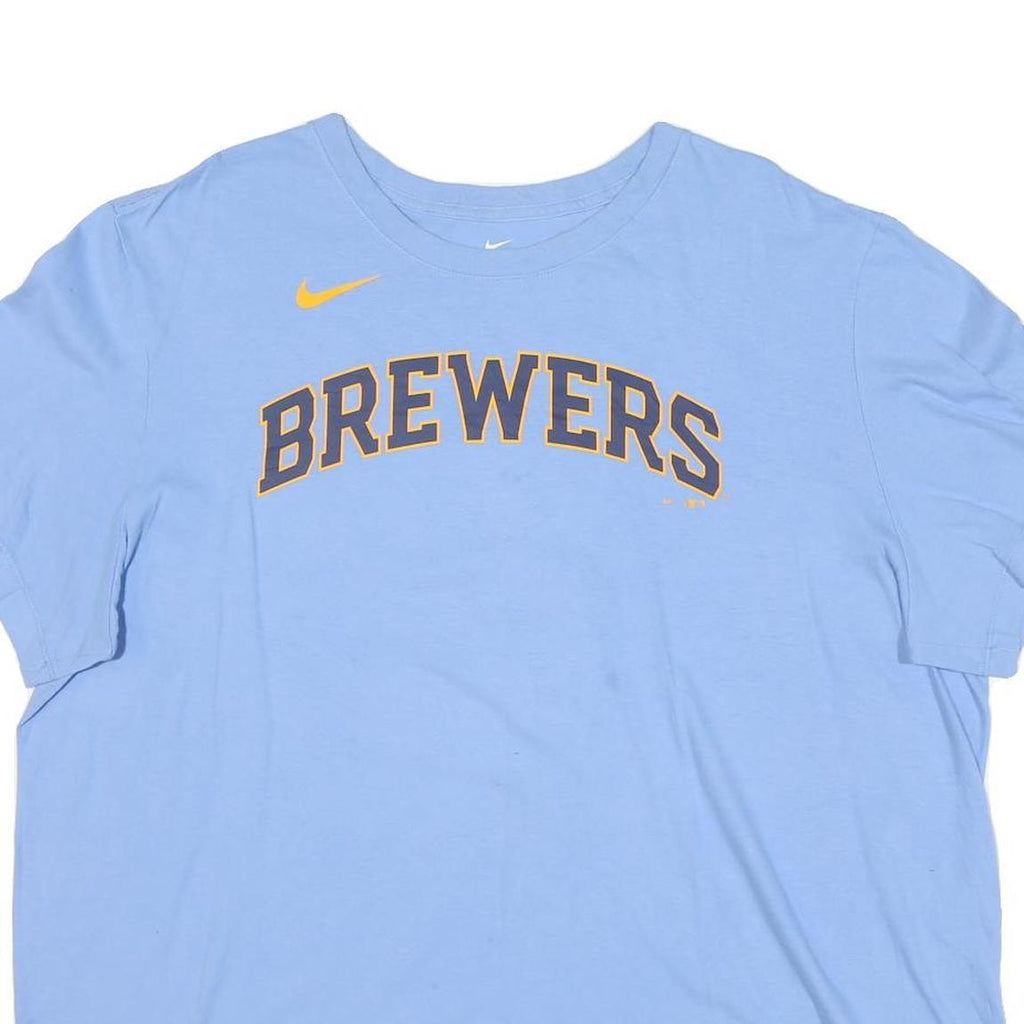 NIKE Mens Blue Brewers Graphic T-Shirt 2XL Short Sleeve Crew Neck Sportswear