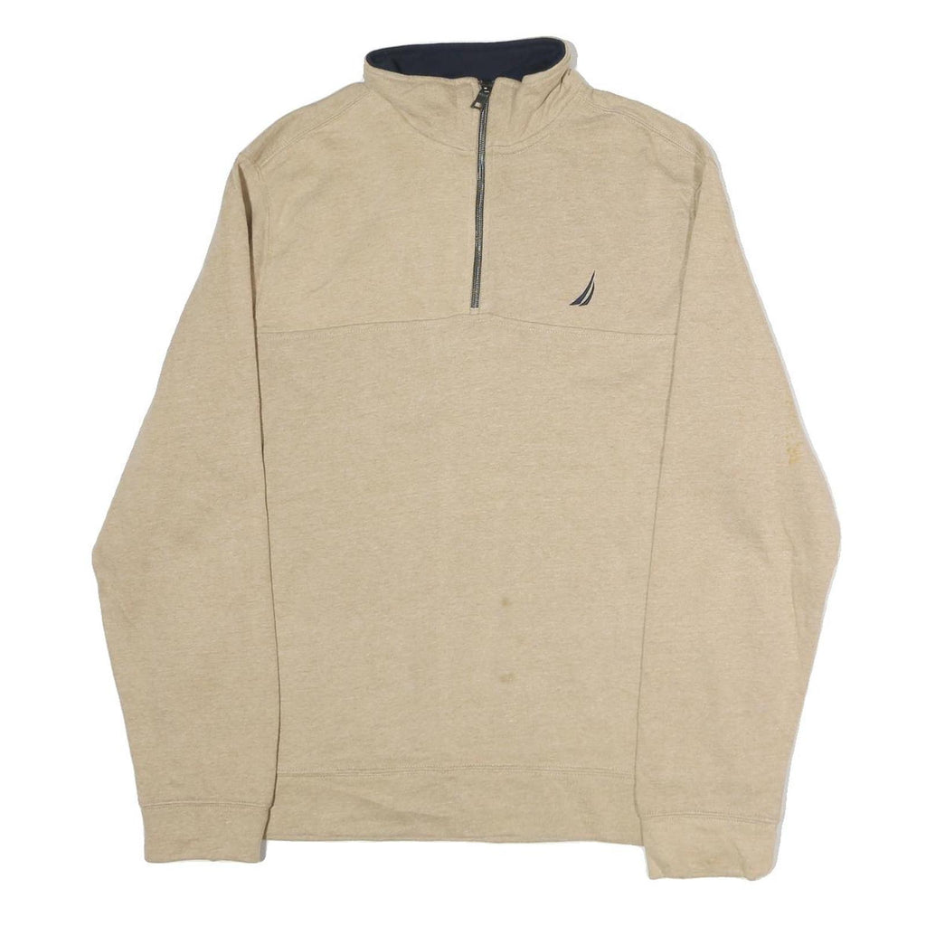 NAUTICA Mens Beige Half Zip Sweatshirt L Cotton Pullover Casual