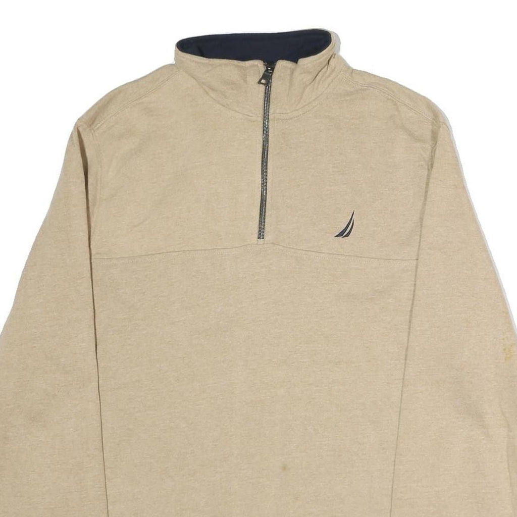 NAUTICA Mens Beige Half Zip Sweatshirt L Cotton Pullover Casual