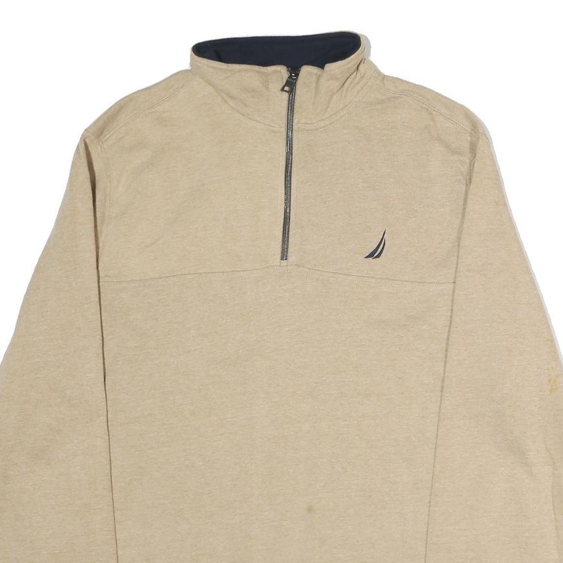 NAUTICA Mens Beige Half Zip Sweatshirt L Cotton Pullover Casual