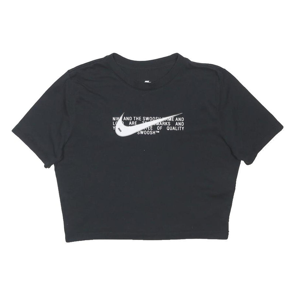 NIKE Womens Black Graphic Crop T-Shirt L Short Sleeve Crew Neck Cotton Blend