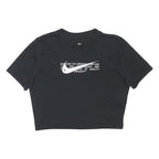 NIKE Womens Black Graphic Crop T-Shirt L Short Sleeve Crew Neck Cotton Blend