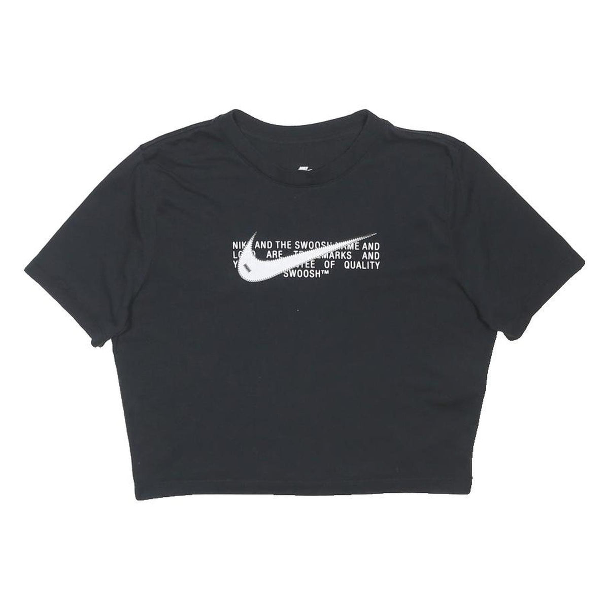 NIKE Womens Black Graphic Crop T-Shirt L Short Sleeve Crew Neck Cotton Blend