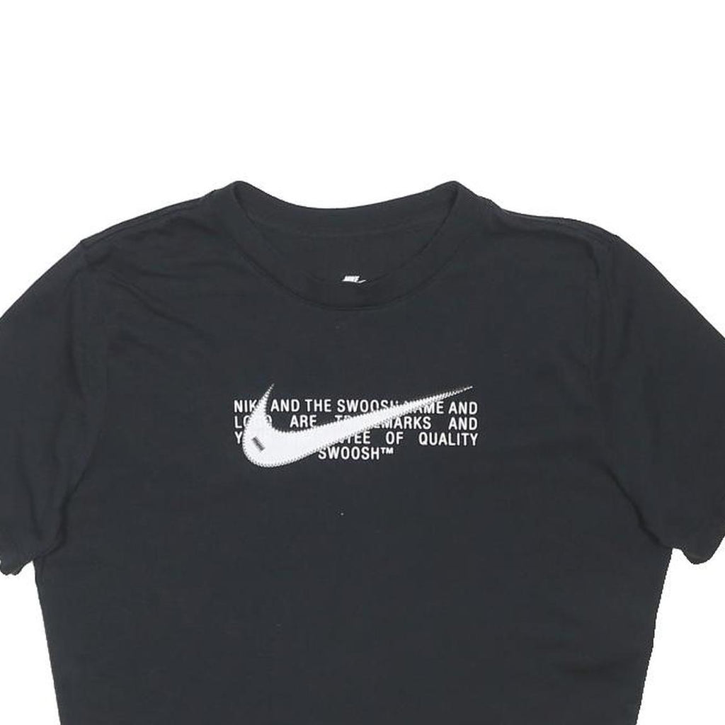 NIKE Womens Black Graphic Crop T-Shirt L Short Sleeve Crew Neck Cotton Blend