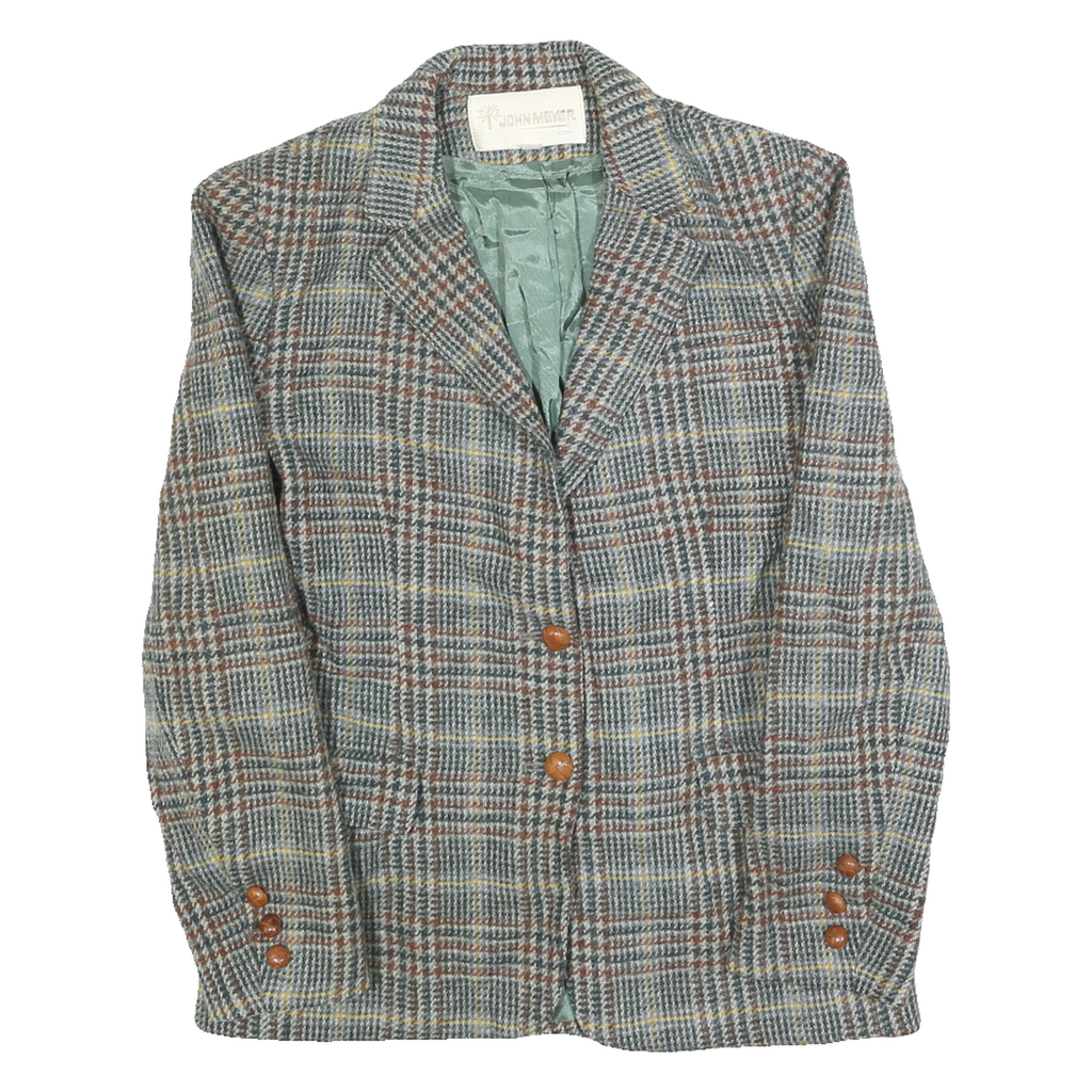 JOHN MEYER Womens Grey & Brown Checked Wool Button Jacket S Woven Classic