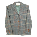 JOHN MEYER Womens Grey & Brown Checked Wool Button Jacket S Woven Classic