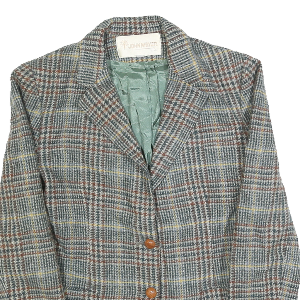 JOHN MEYER Womens Grey & Brown Checked Wool Button Jacket S Woven Classic
