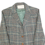 JOHN MEYER Womens Grey & Brown Checked Wool Button Jacket S Woven Classic